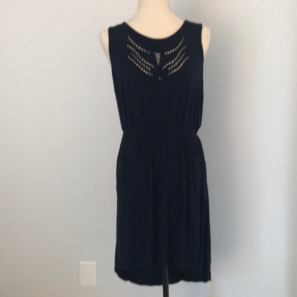 Navy sleeveless dress.